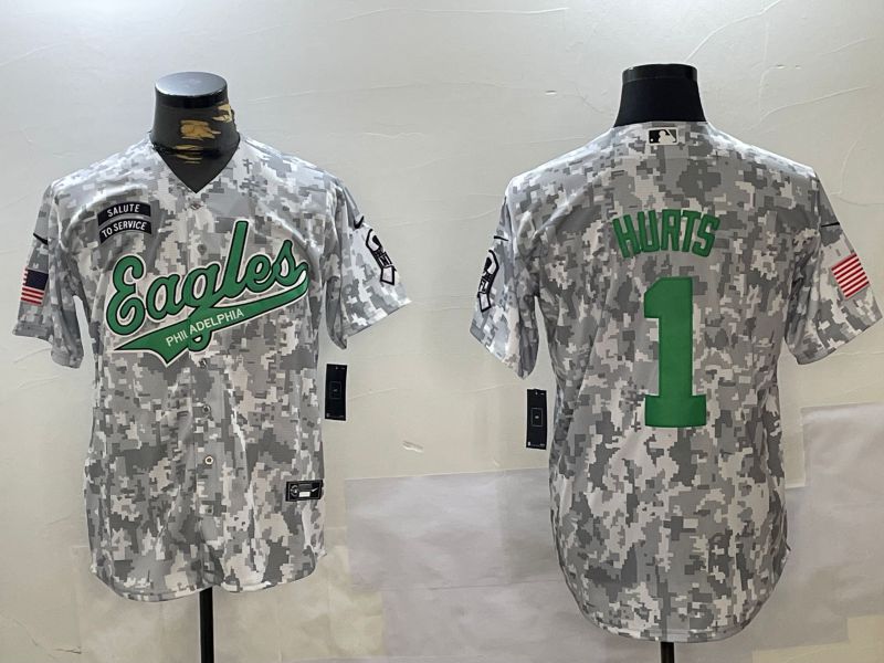 Men Philadelphia Eagles #1 Hurts Nike Arctic Camo 2024 Salute to Service Limited NFL Jersey style 4